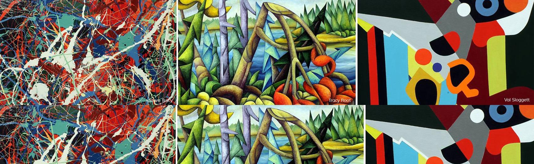 A collage of paintings.