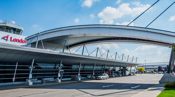 outside entrance to london airport terminal