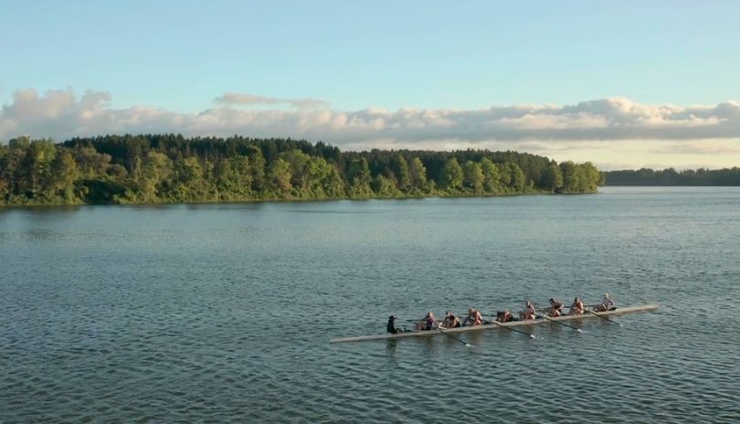 Rowing boat on Fanshawe Lake at Fanshawe Conservation Area in London, Ontario.