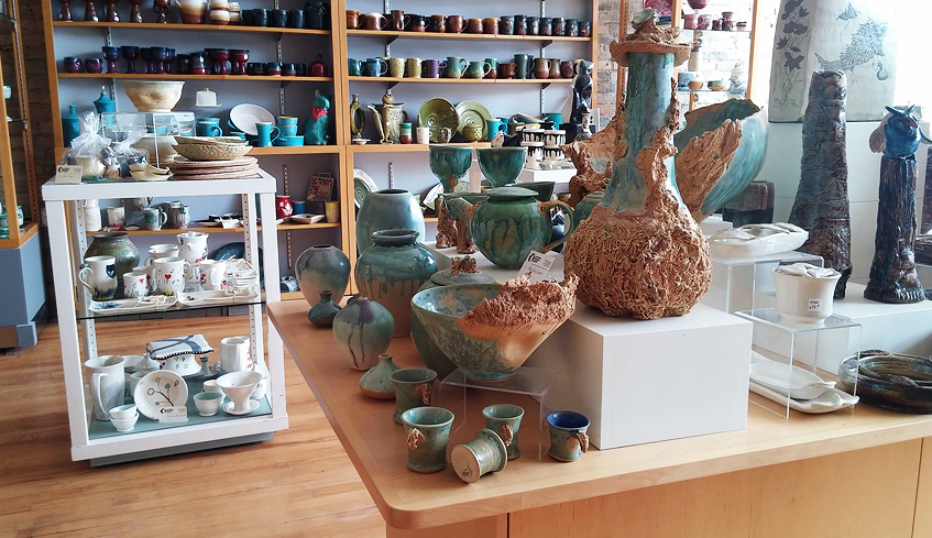 Various ceramics on display in the main showroom of The London Clay Art Centre located in London, Ontario