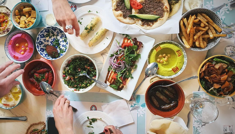 A spread of authentic Lebanese food